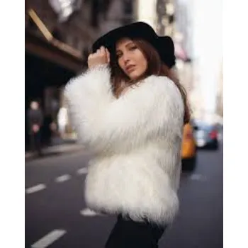 White faux fur coat